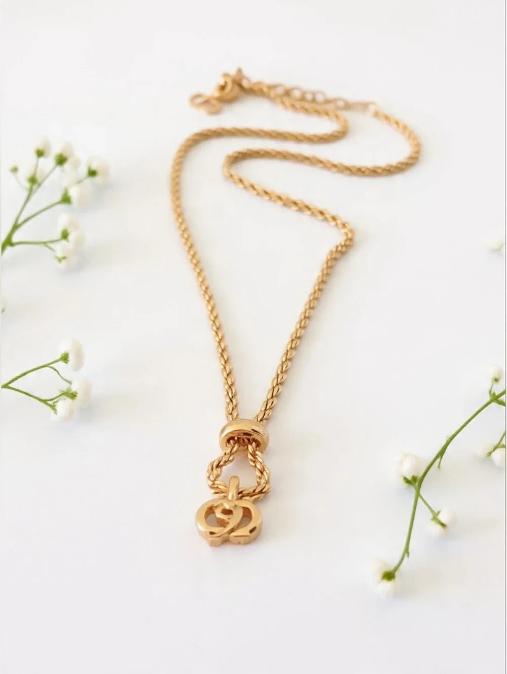 Christian Dior Vintage Gold-Tone CD Knot Necklace ✨